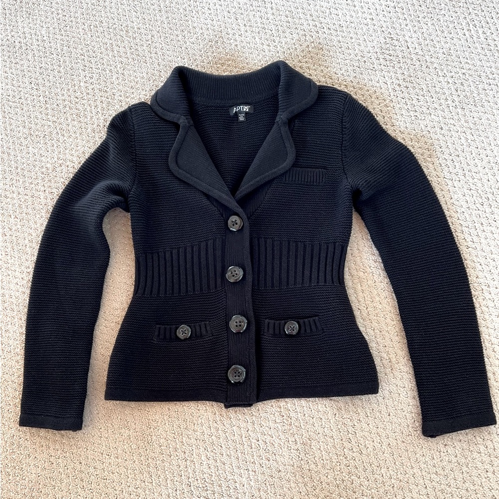 Apt. 9 Button, Black, Sweater Jacket, Petite Small